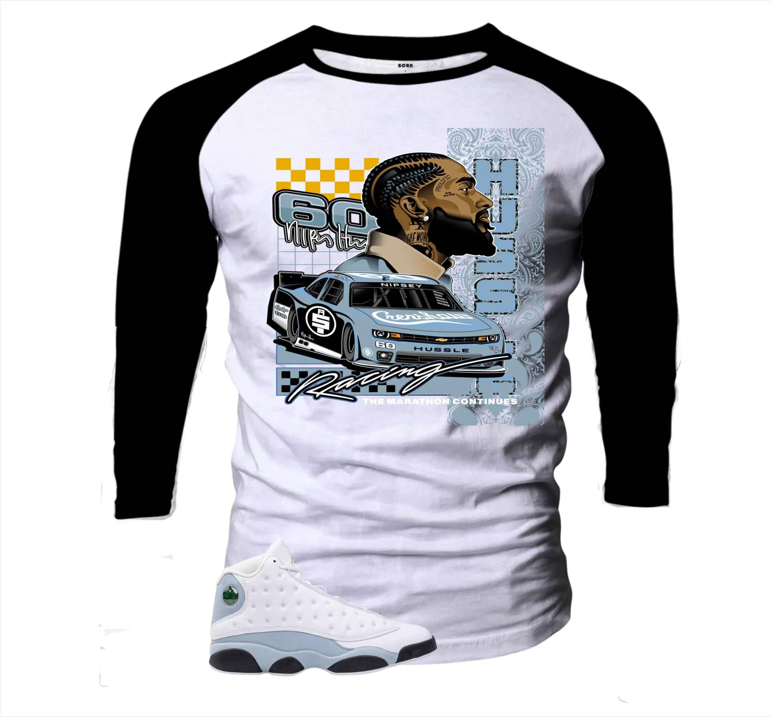 Retro 13 Blue Grey Crenshaw Racing Raglan Shirt 3 Retro 13 Blue Grey Crenshaw Racing Raglan Shirt