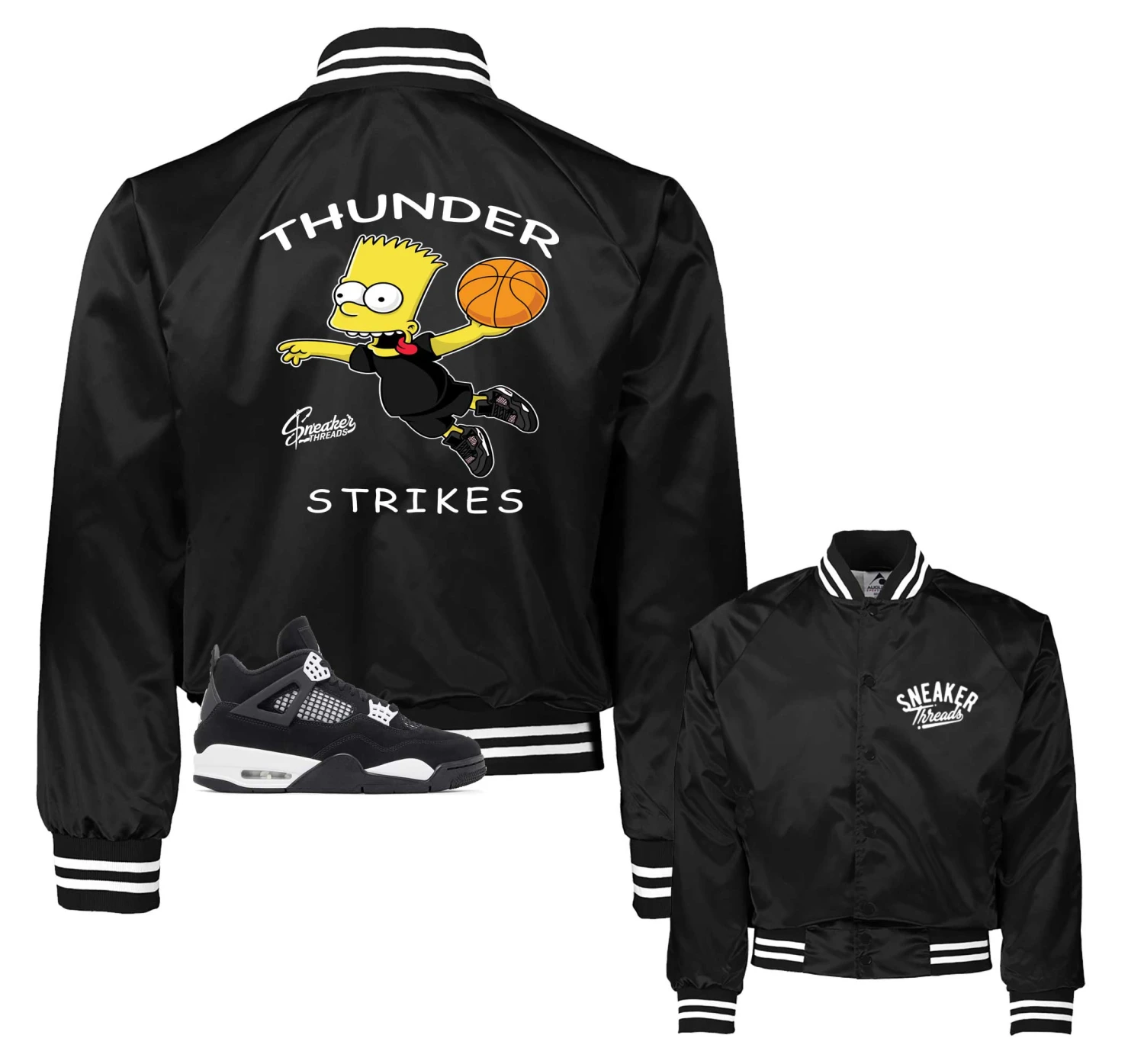 Retro 4 White Thunder Strikes Satin Jacket 3 Retro 4 White Thunder Strikes Satin Jacket