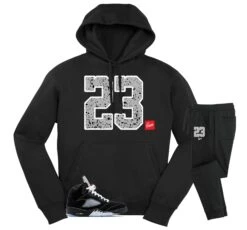 Retro 5 Black Metallic Two Three Hoodie Jogger Set