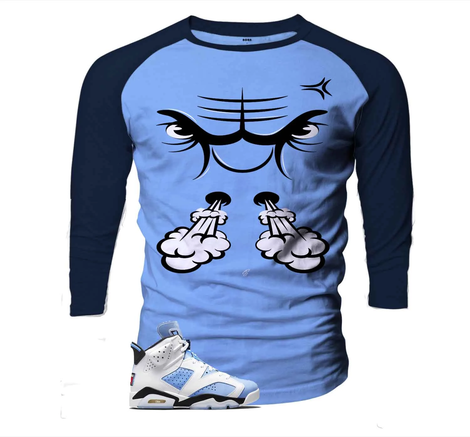 Retro 6 University Blue Raging Face Raglan Shirt 3 Retro 6 University Blue Raging Face Raglan Shirt