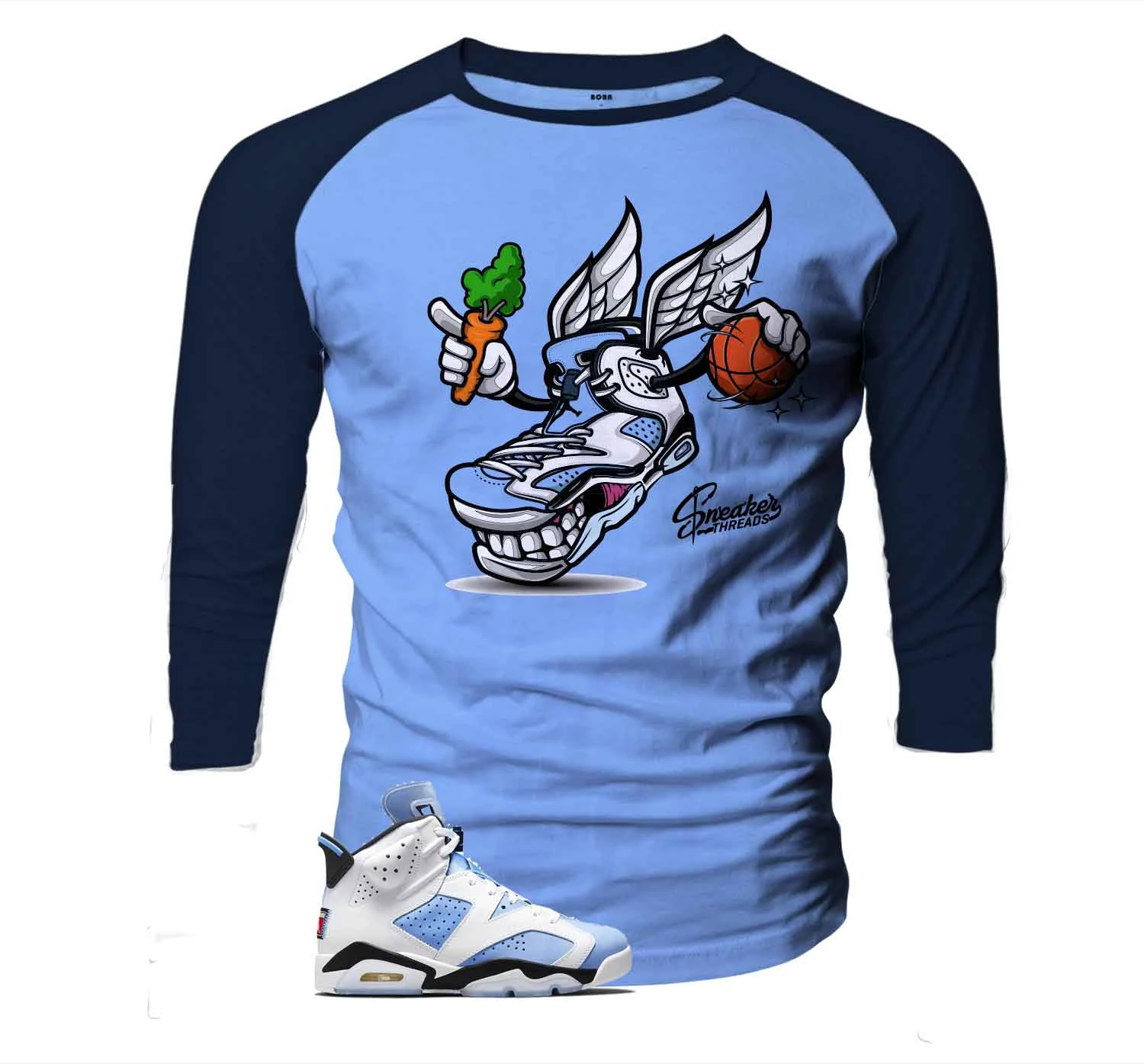 Retro 6 University Blue Fly Kicks Raglan Shirt 3 Retro 6 University Blue Fly Kicks Raglan Shirt