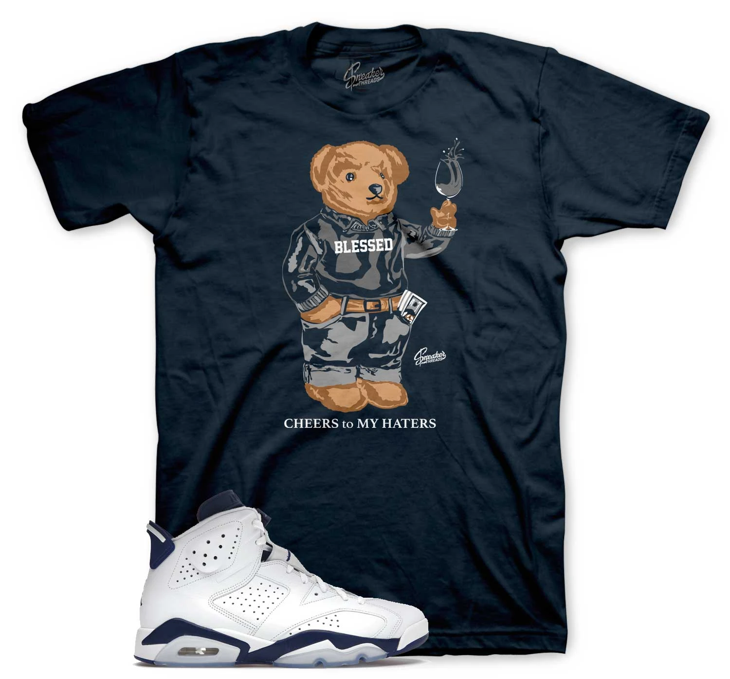 Retro 6 Midnight Navy Cheers Bear Shirt 3 Retro 6 Midnight Navy Cheers Bear Shirt
