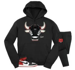 Retro 1 Black Toe War Bully Hoodie Jogger Set