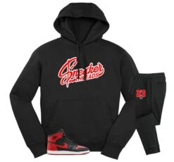 Retro 1 Bred Sneaker Threads Hoodie Jogger Set